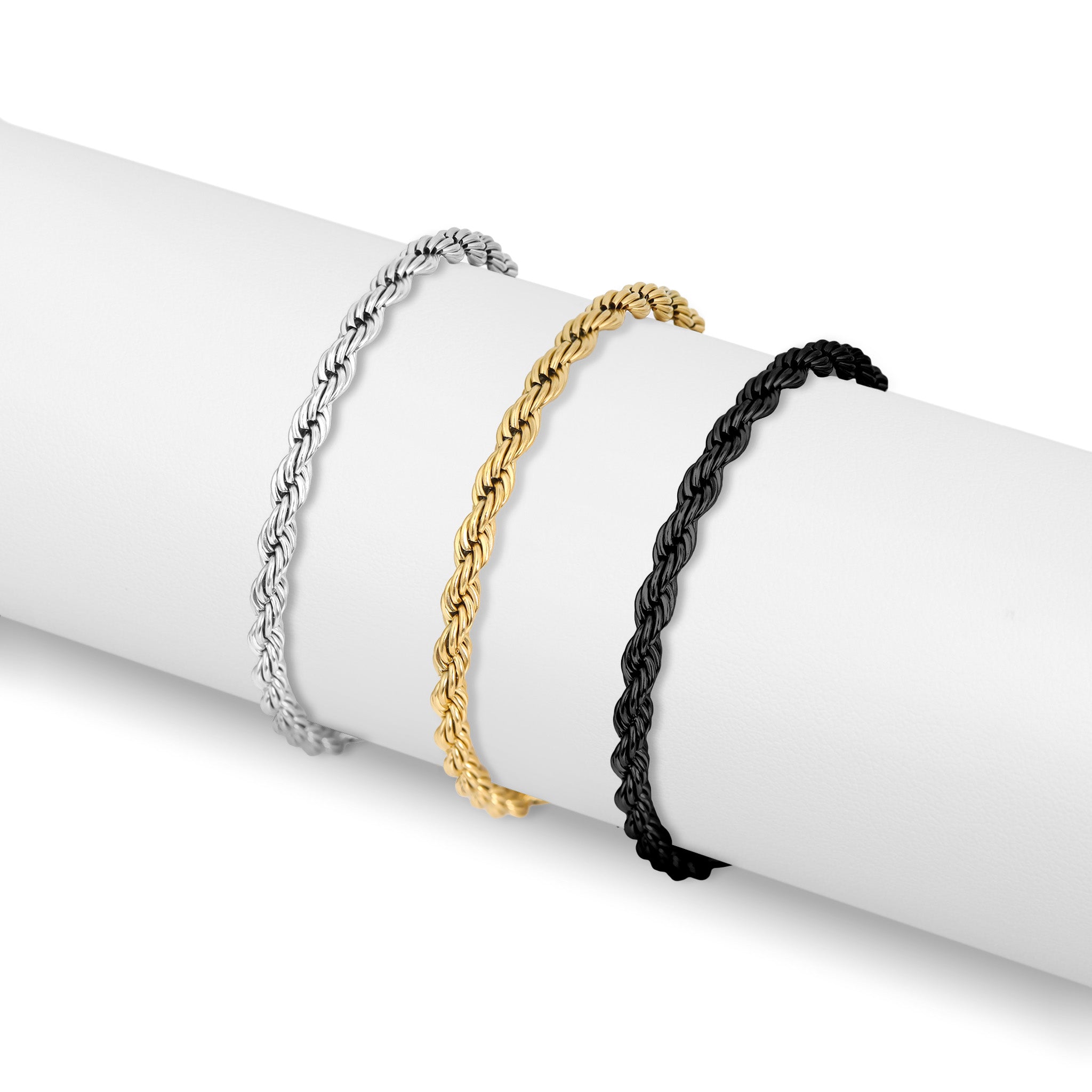 Stainless steel bracelet for men, wheat rope chain - JoyElly